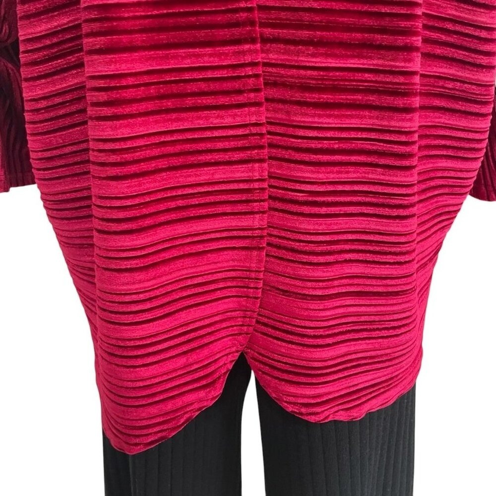 Red Velvet Striped Oversized Open Front Cardigan Kimono M Lightweight Boho Chic - Picture 7 of 8
